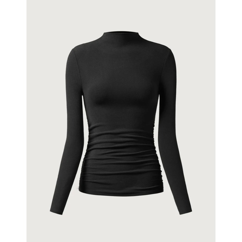 OGL Black ProWarm Thermal Ruched Sides Tuckable Mockneck Top Small NWT‎